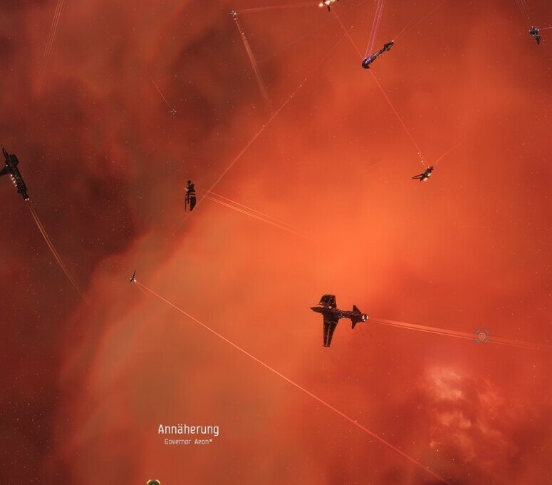 A larger space battle during the Minmatar Epic Arc mission, several frigates in a firefight.